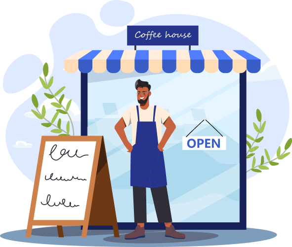 Man standing outside of a coffee shop