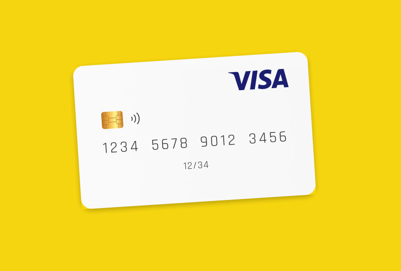 VISA card on yellow background